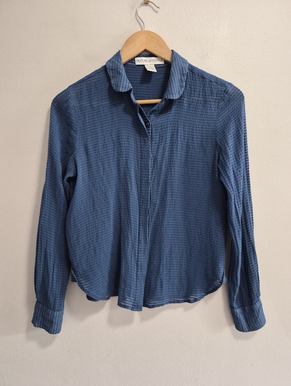 Creatures of Comfort Textured Silk Blemd Button Up Blouse Size Small